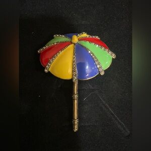 NEW Heidi Daus Crystal Rhinestone Enamel "Summer Shade" Umbrella Pin Brooch